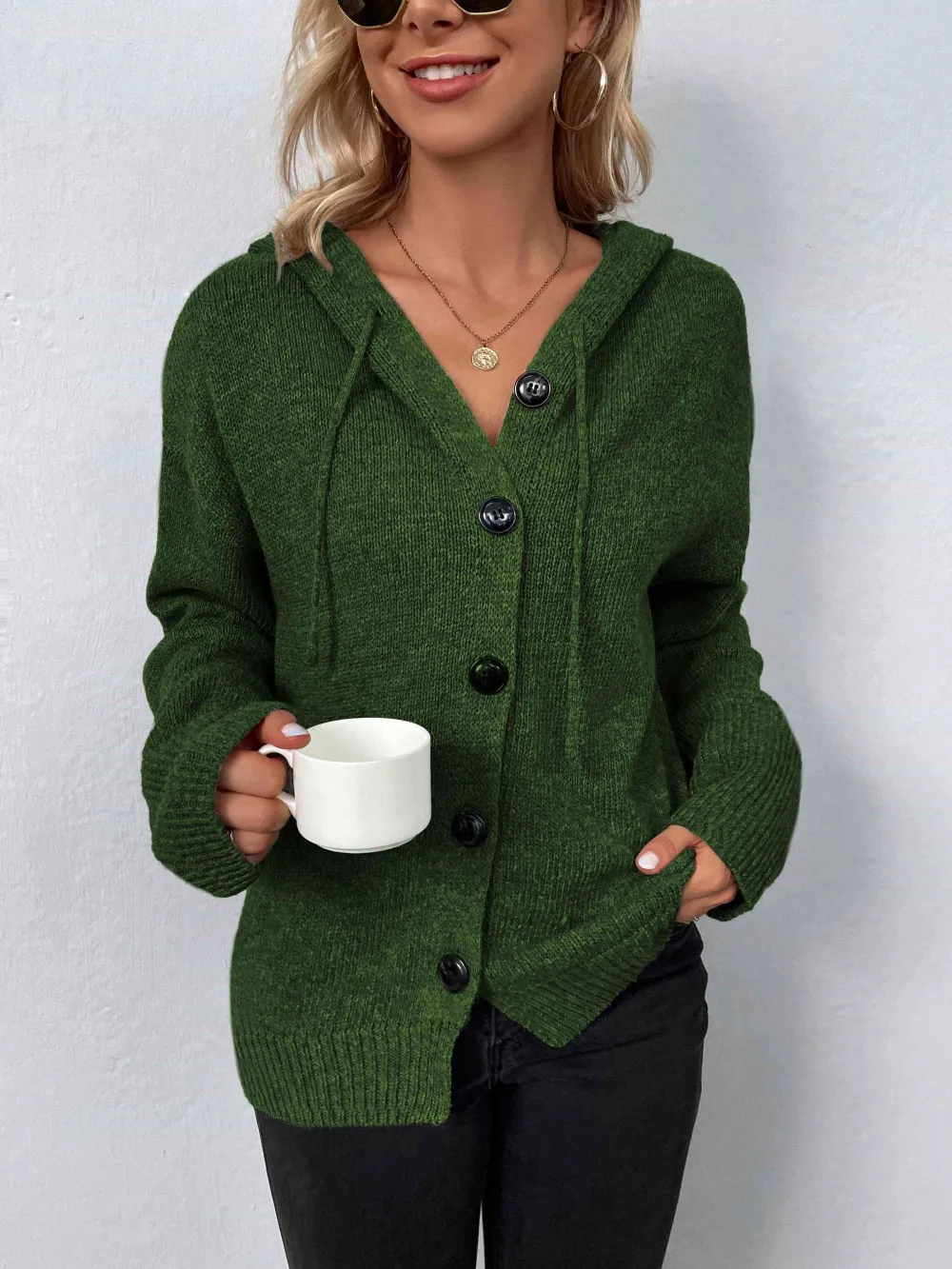 Hooded Button Front Sweater