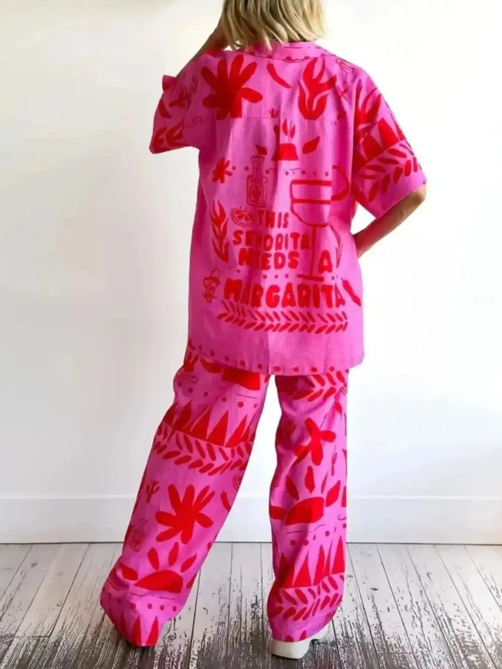 Easygoing Button Front Printed Jumpsuit