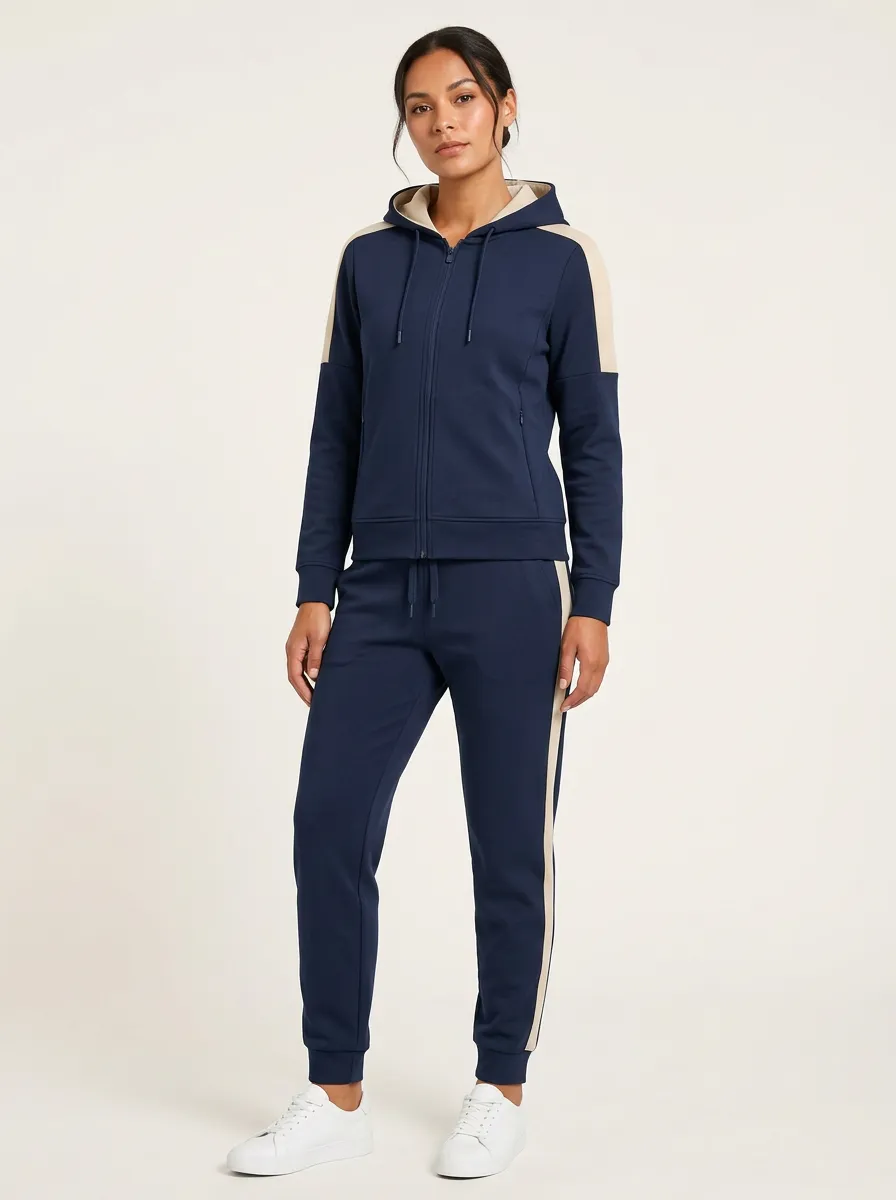 Women's Contrast-Panel Zip-Up Hoodie and Tapered Jogger Set