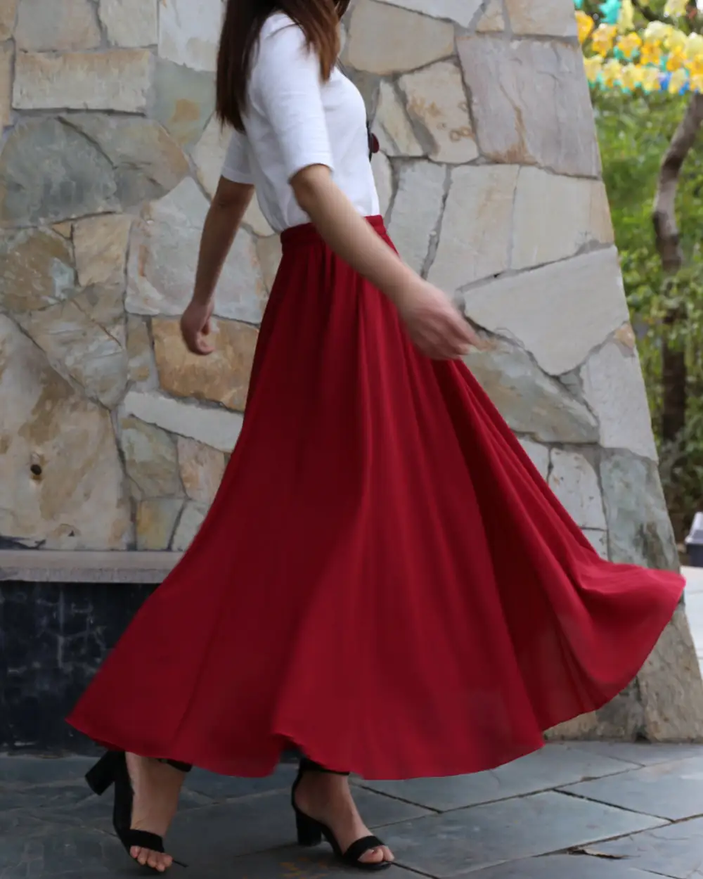 Relaxed Elastic Waist Chiffon A Line Maxi Skirt