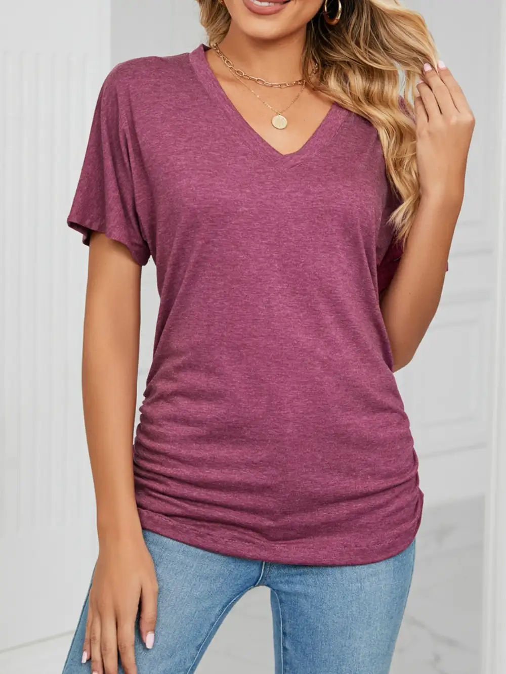 Polished V-Neck Short-Sleeve T-Shirt