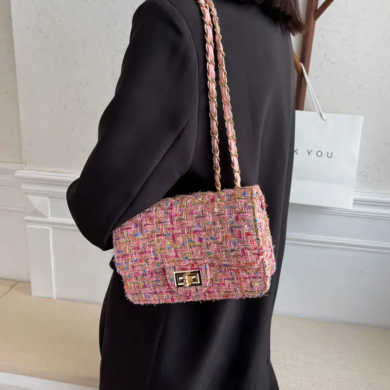 Structured Faux Leather Chain Strap Crossbody Bag