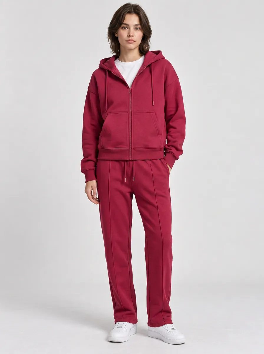 Unisex Casual Classic Sport Hooded Zip Tracksuit Set