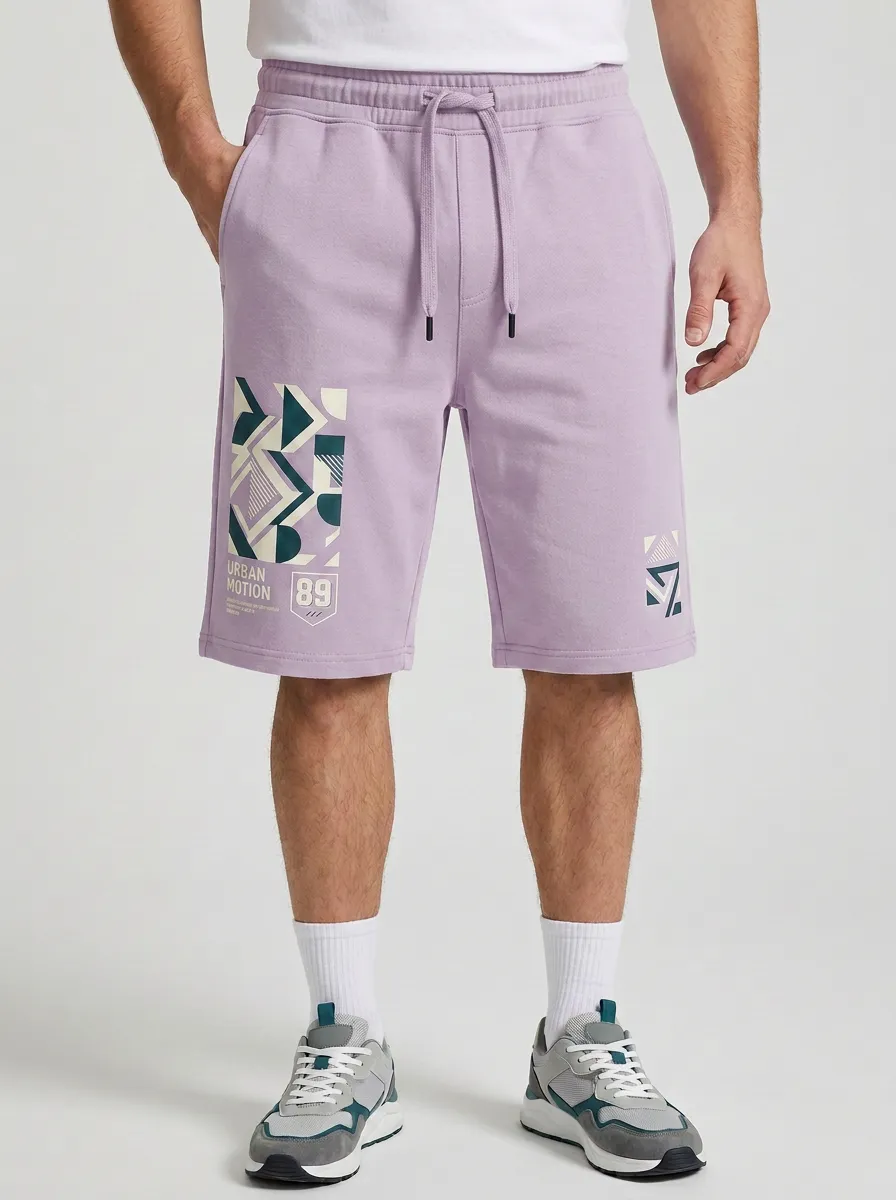 Men's Geometric Drawstring Elastic-Waist Printed Sweat Shorts