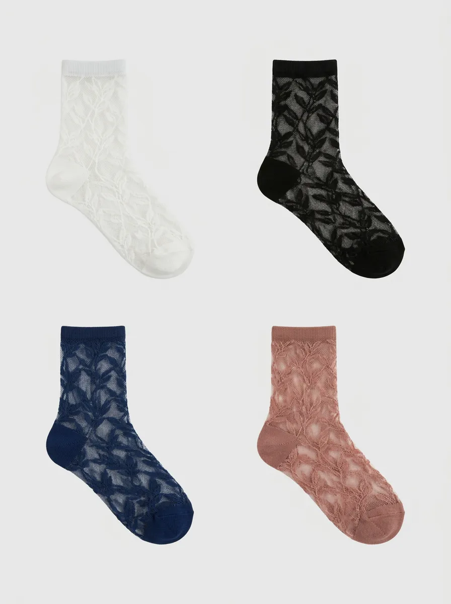 Women's Assorted Leaf Pattern Sheer Crew Socks Multi-Pack