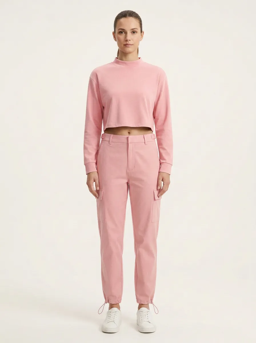 Women's Mock-Neck Raw-Hem Crop Top and Cargo Jogger Set