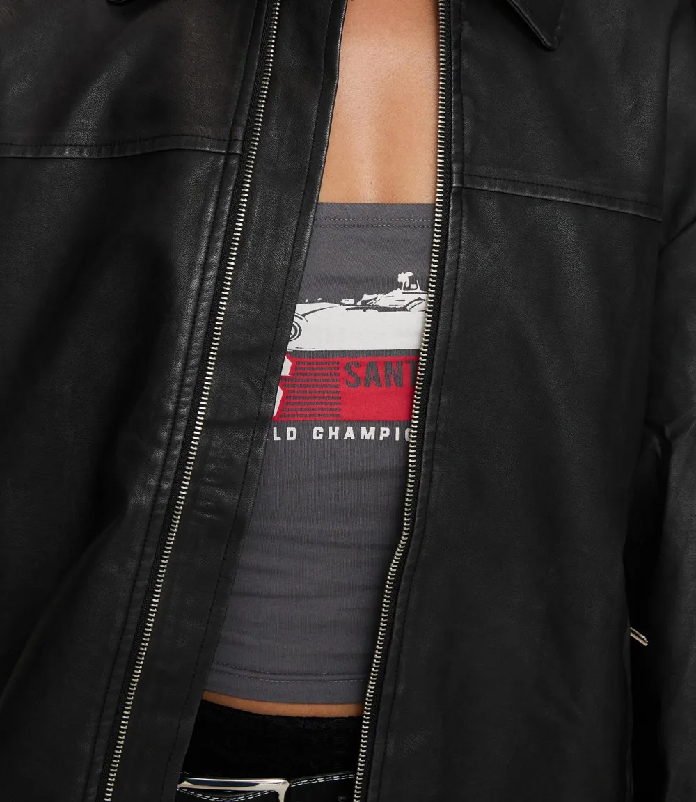 Black Faux Leather Zip Jacket