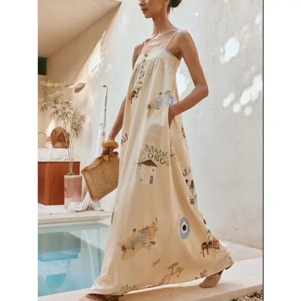 Bohemian Print Cami Maxi Dress with Pockets
