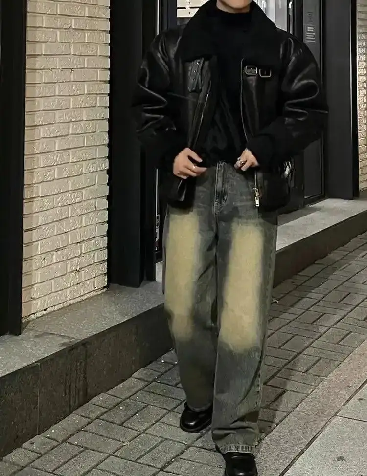 Distressed Faded Straight Leg Jeans
