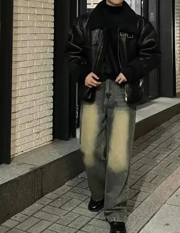 Distressed Faded Straight Leg Jeans
