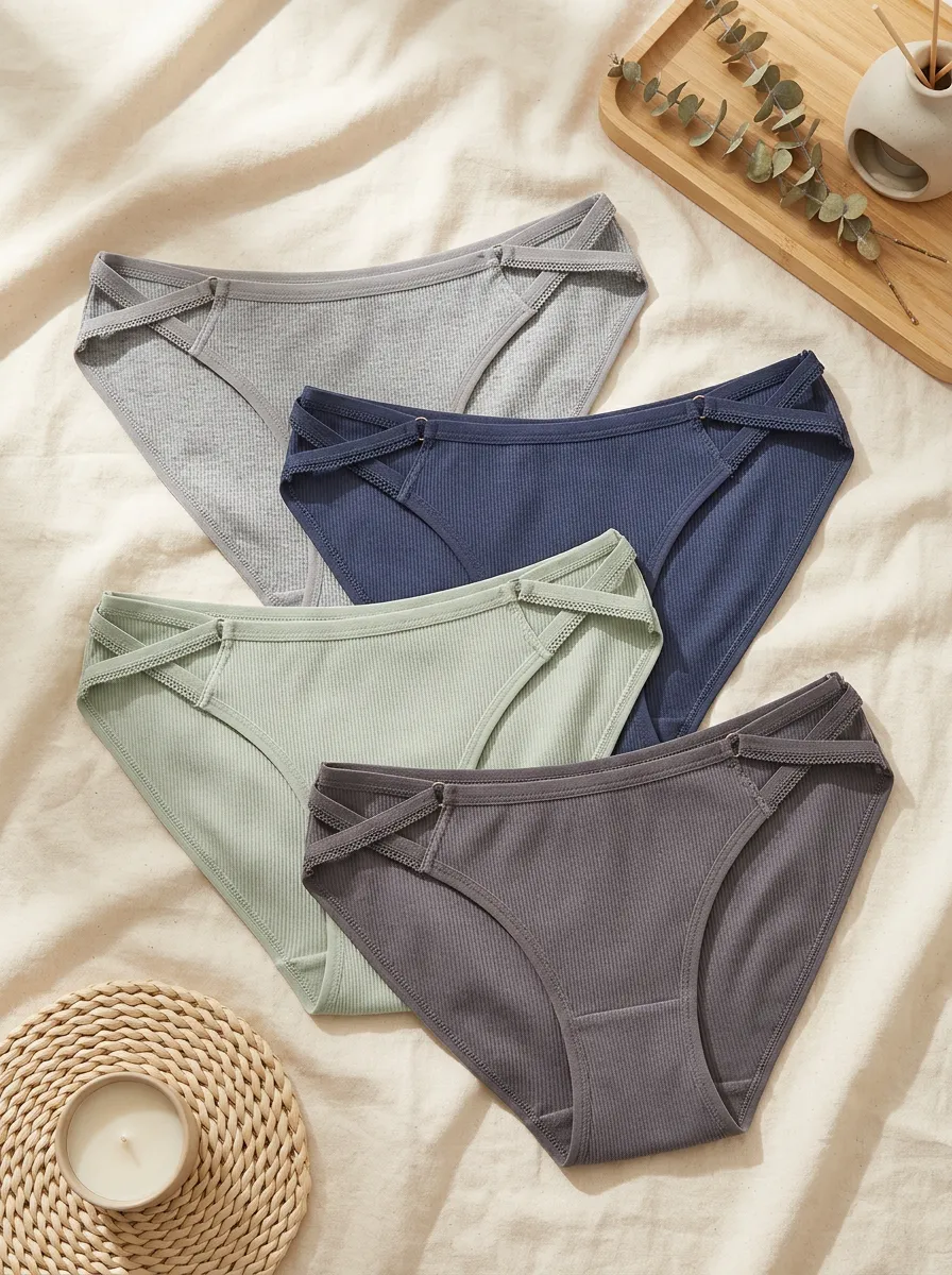 Women's Ribbed Cotton Cross-Strap 4-Pack Briefs