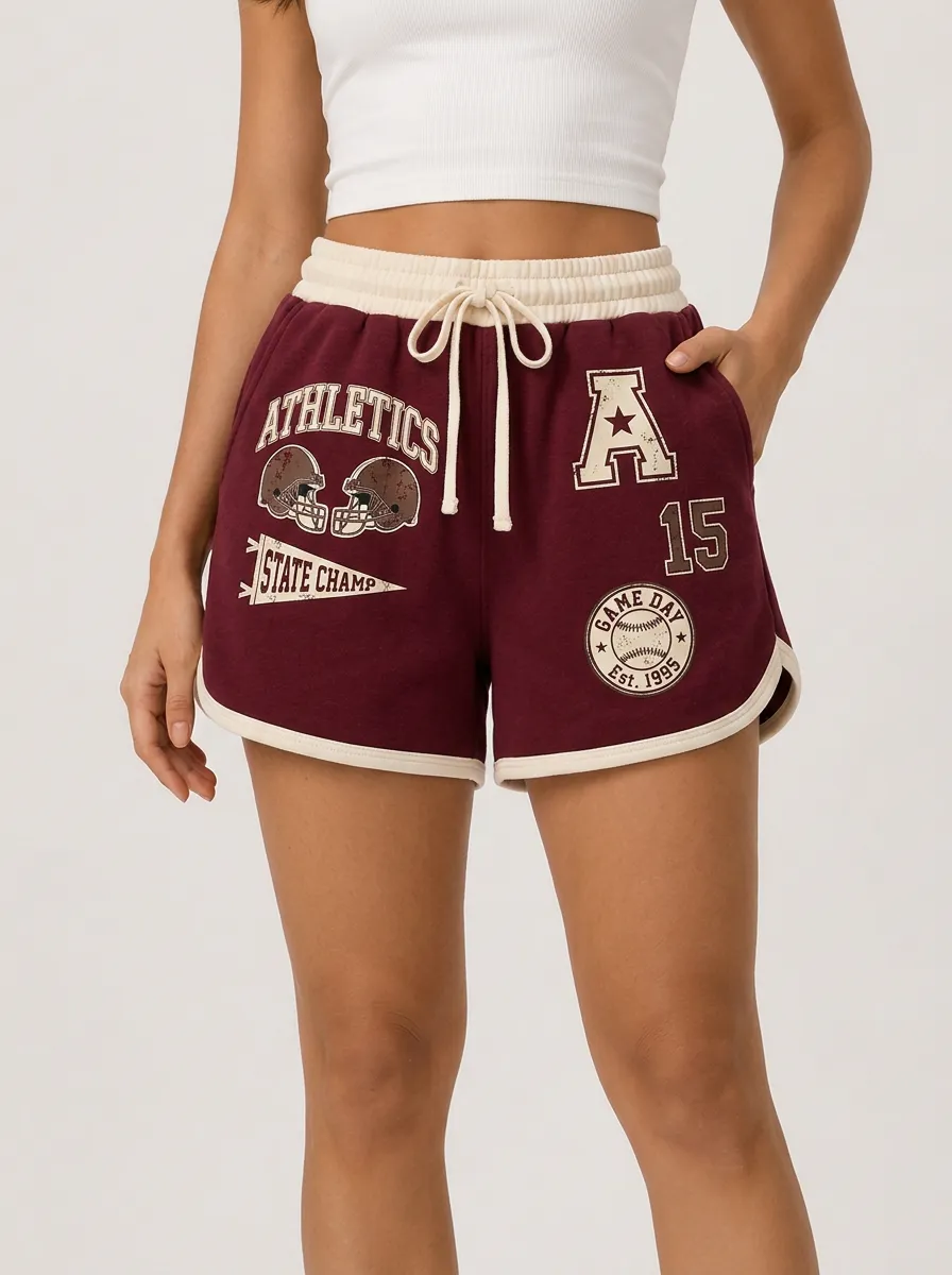 Women's Football Fan Athletics Helmet State Champ Printed Shorts