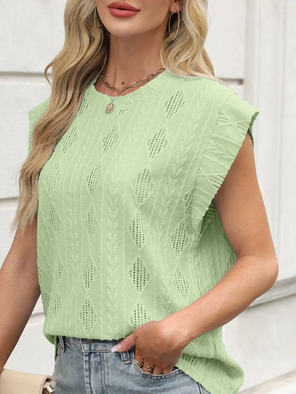Jacquard Crew Neck Loose Tee