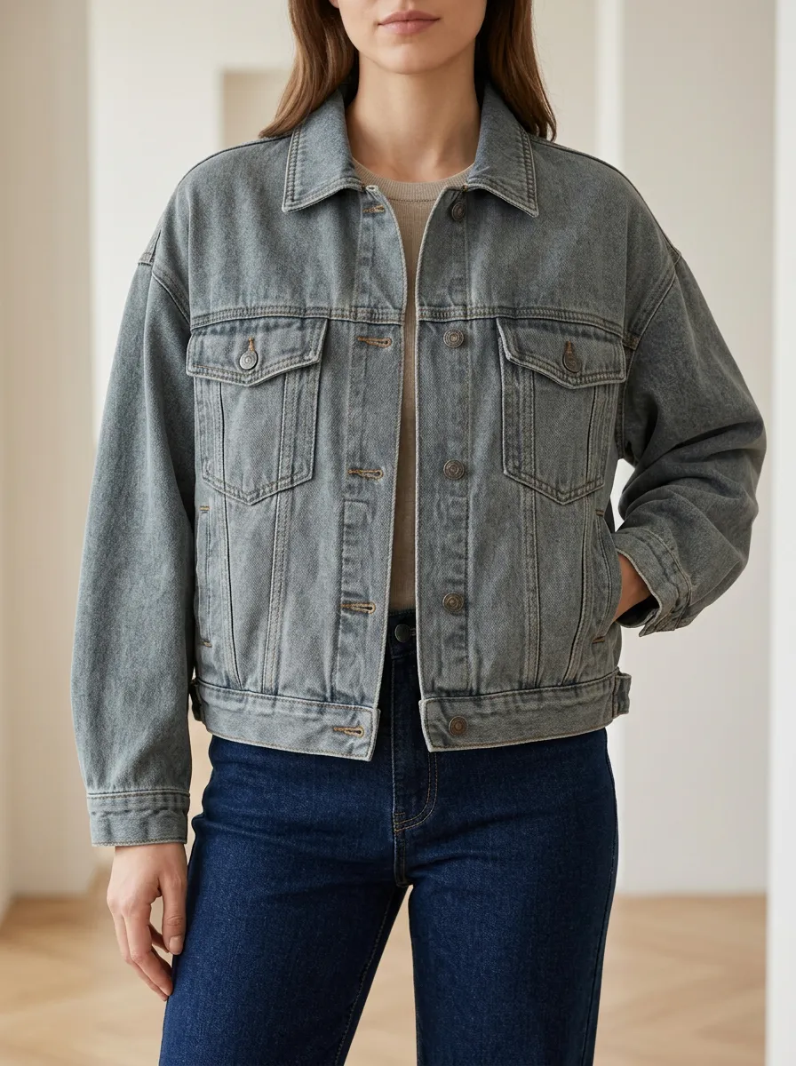 Women's Denim Jacket with Button Front Detail