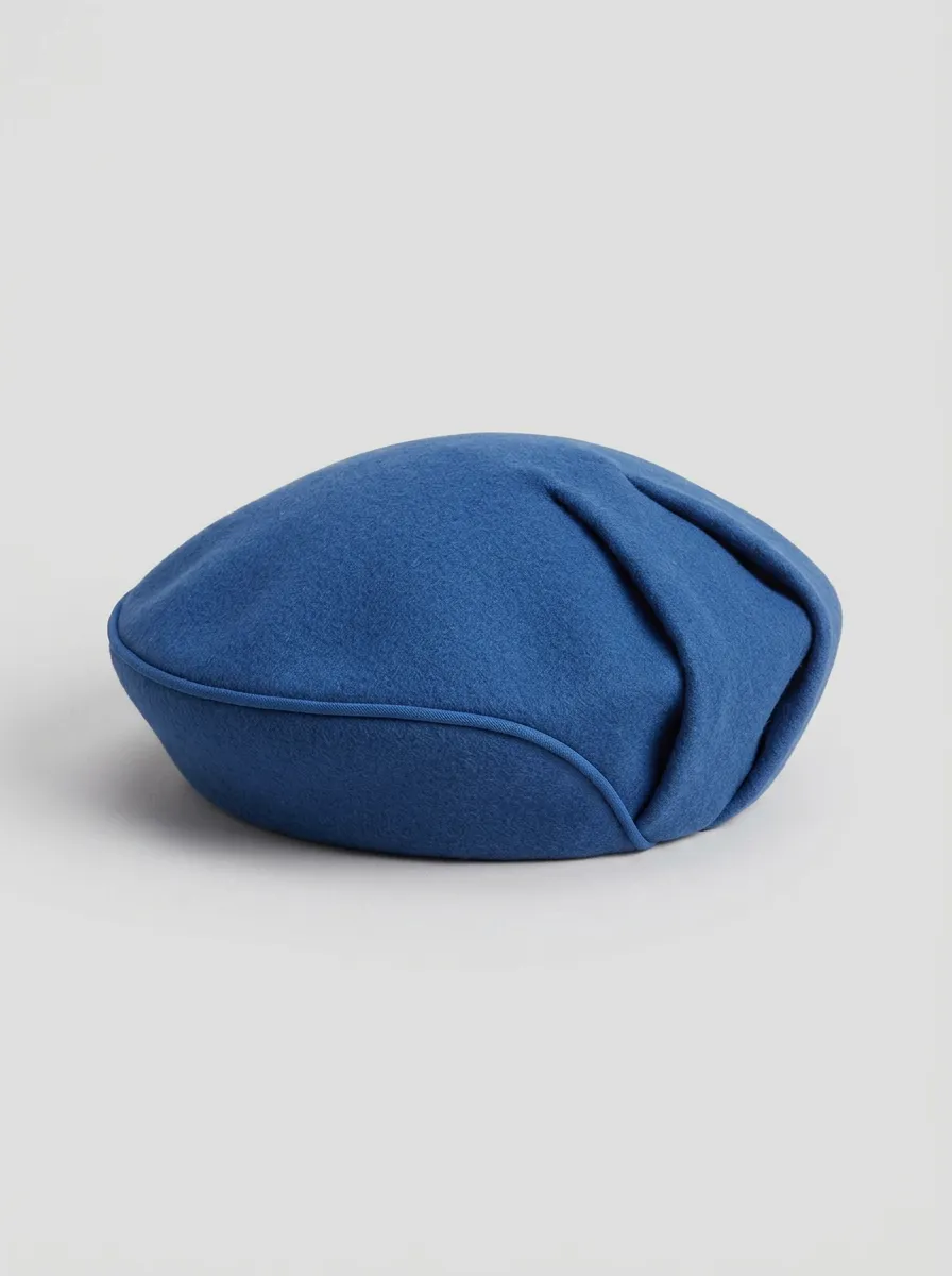 Unisex Blue Pleated Felt Beret