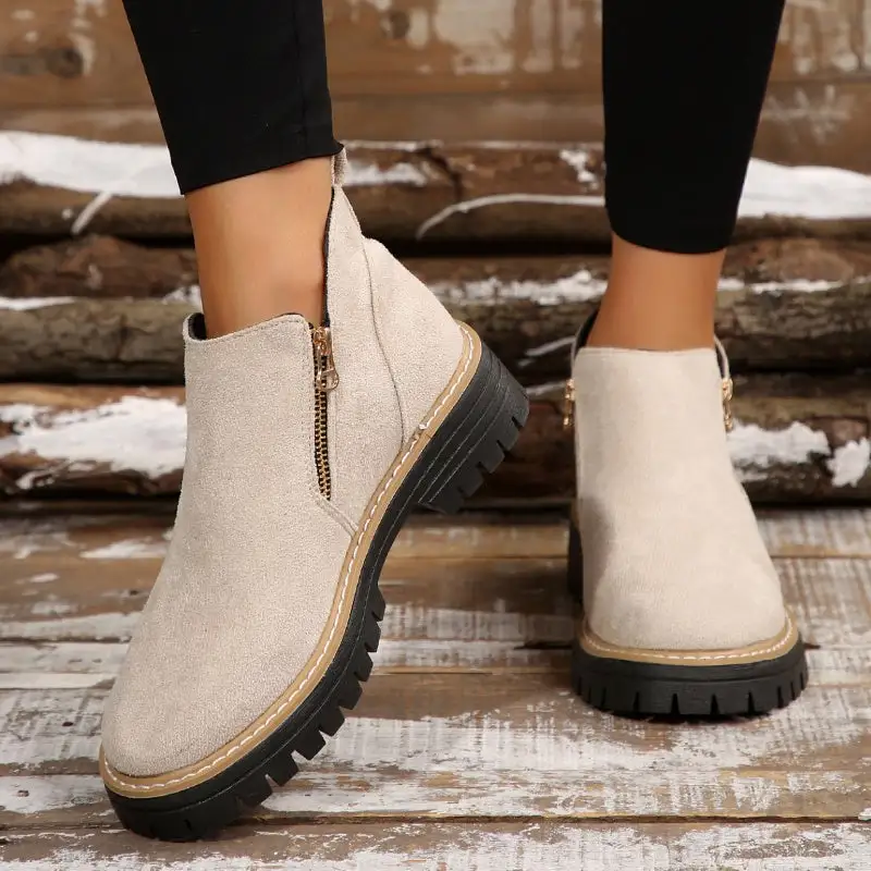 Pull On Buckle Strap Ankle Boots