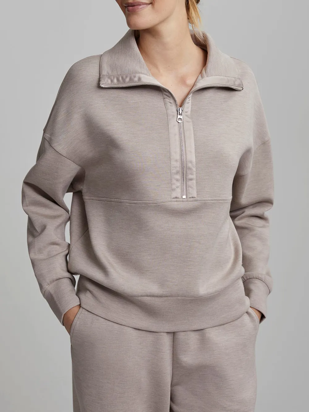 Chic Quarter-Zip Wide-Collar Loose Sweatshirt