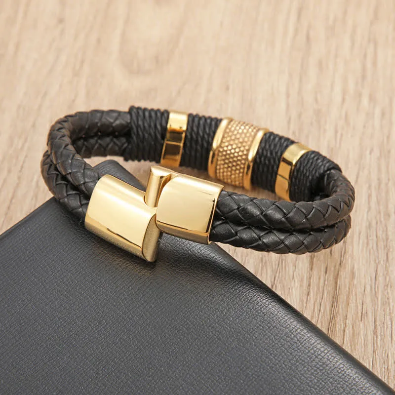 Leather Hand Woven Double Layer Braided Bracelet