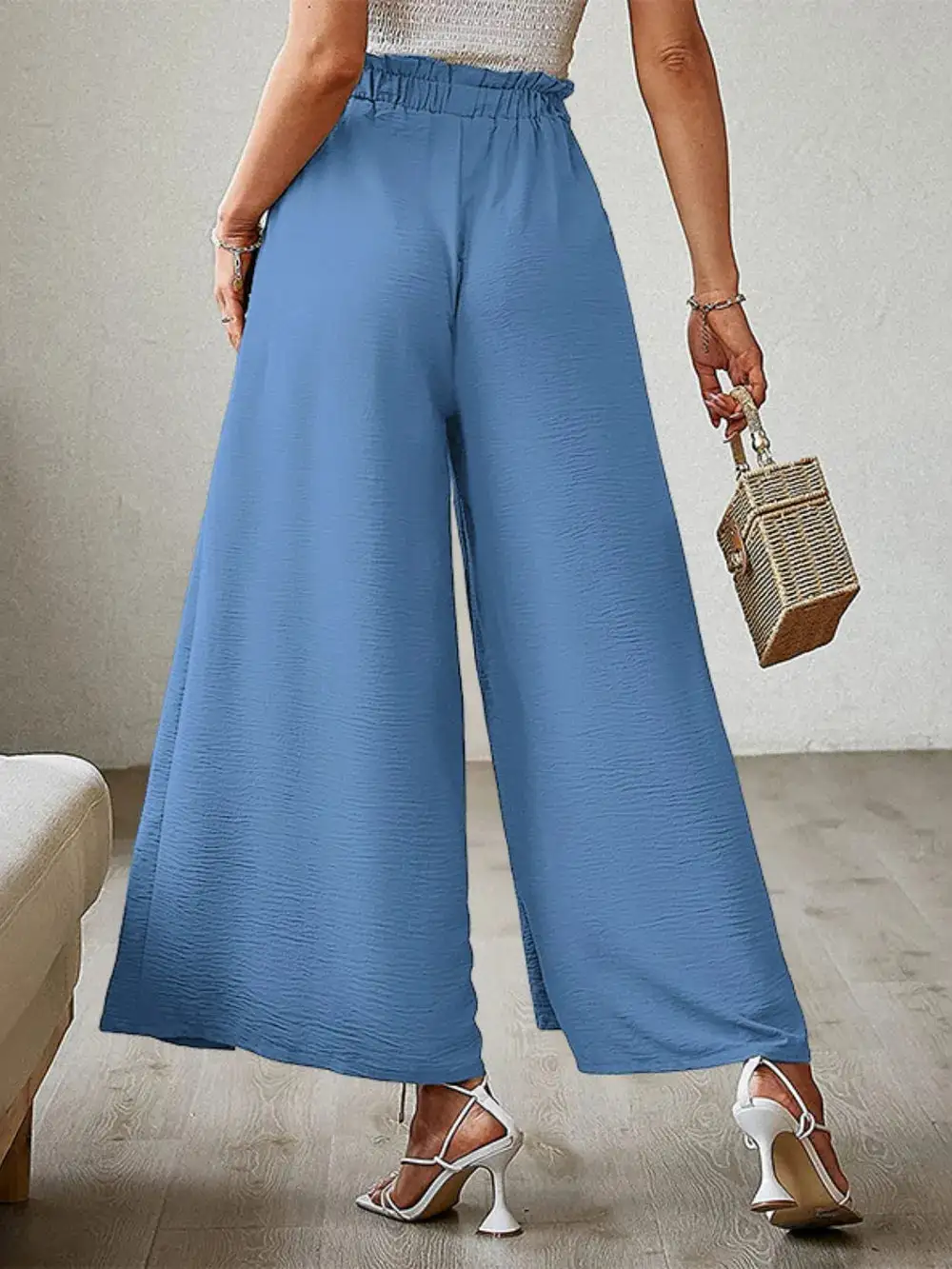 Wide Leg Tie Waist Slit Detail Casual Pants