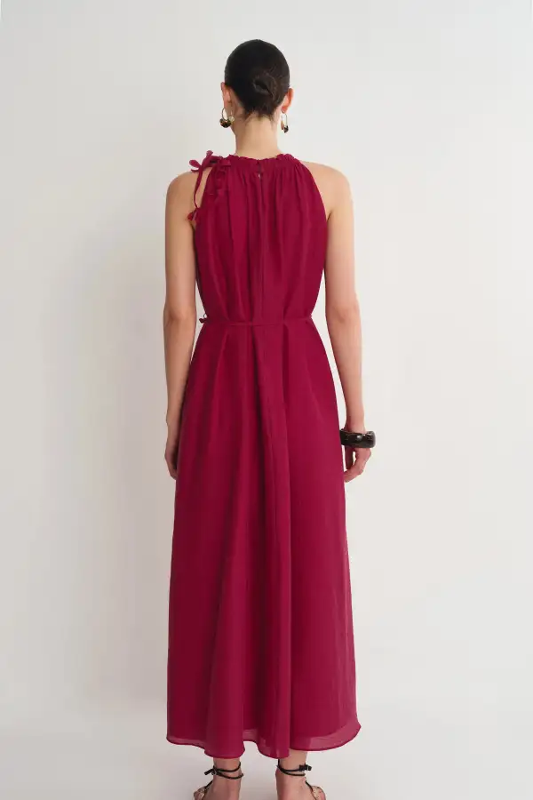Sleeveless Handcrafted Floral Linen Blend Maxi Dress