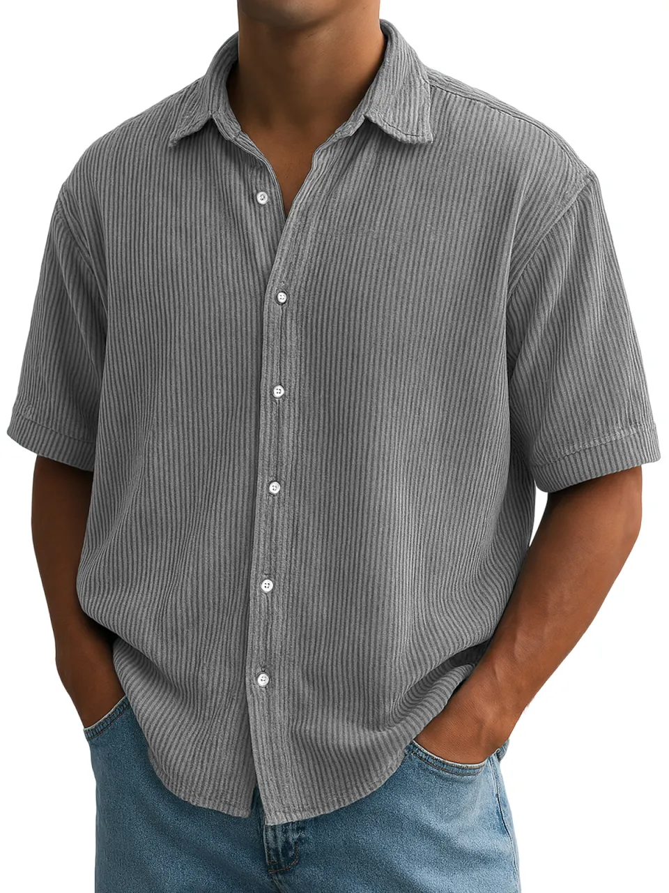 Corduroy Short Sleeve Striped Shirt