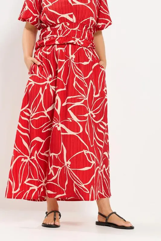 Red Floral Print Skirt