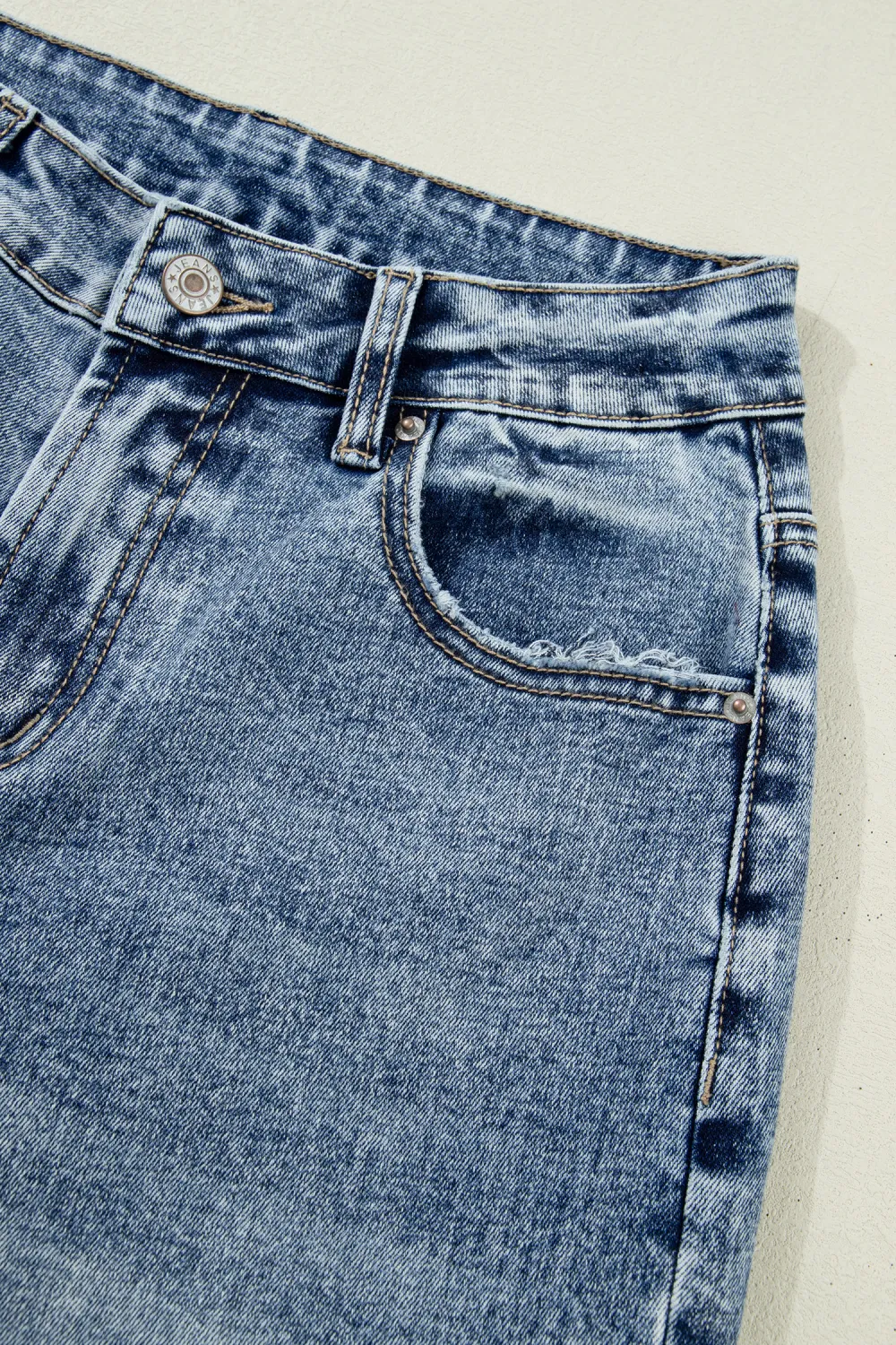Washed Blue Cuffed Straight Jeans