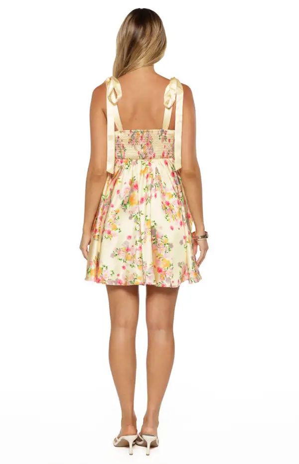 Square Neck Floral Satin Mini Dress