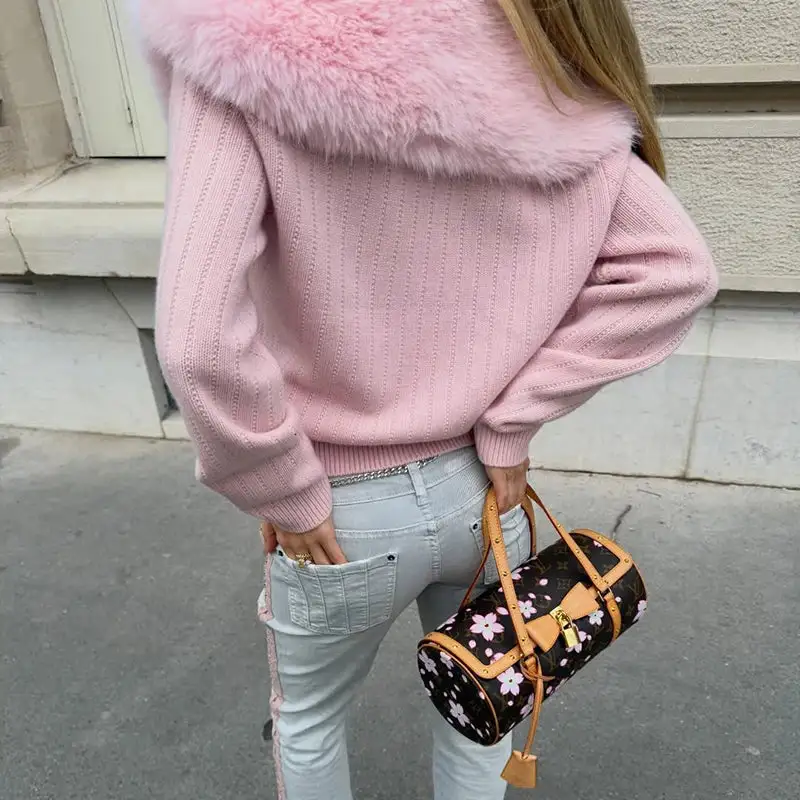 Fur Collar Knitted Cardigan