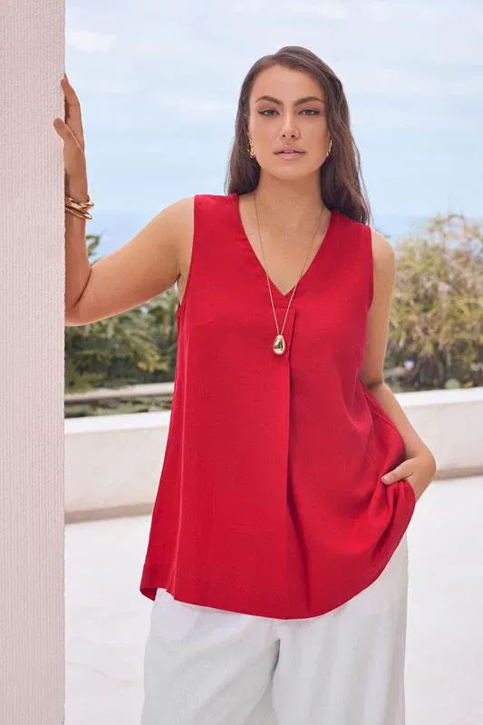 Red Premium Linen Vest Top
