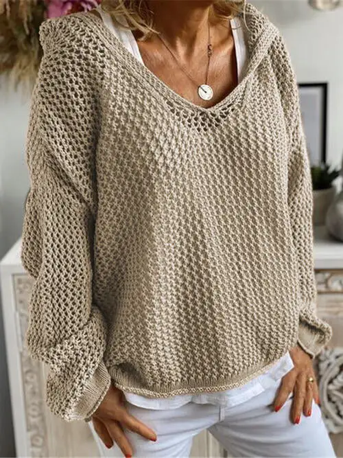 Hooded Openwork Sweater
