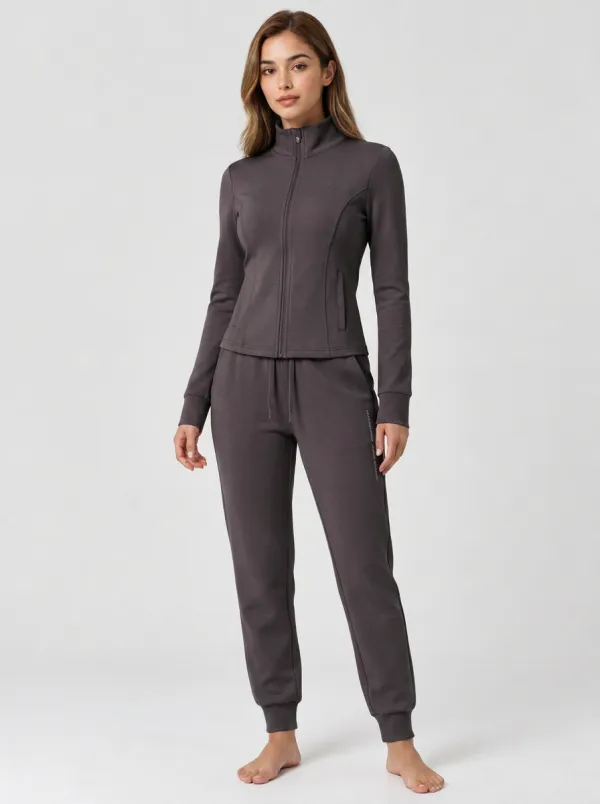 Women's Casual Sporty Dusty Pink Solid Color Tracksuit