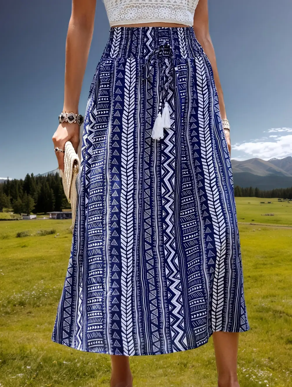 Boho Fringe Midi Skirt