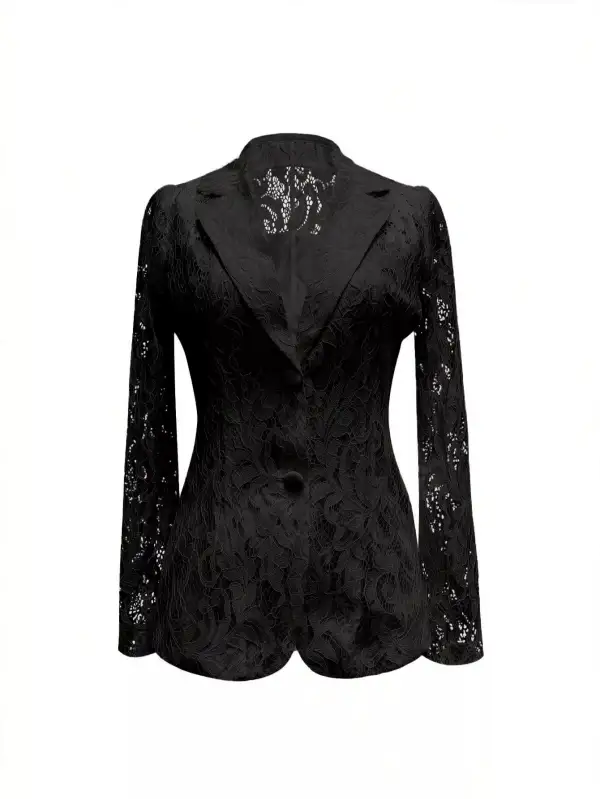 Button-Up Fitted Lace Blazer