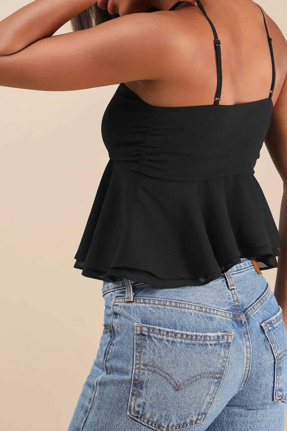 Casual Style Black Tiered Cami Crop Top