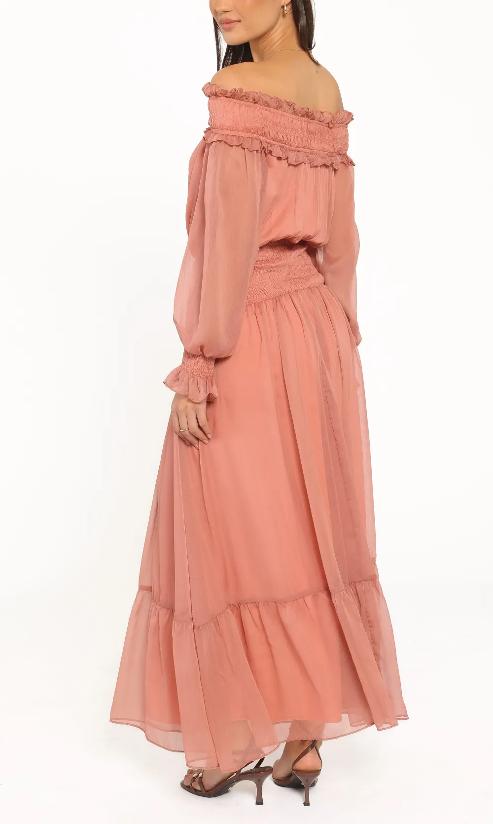 Shirred Straight Neck Maxi Dress