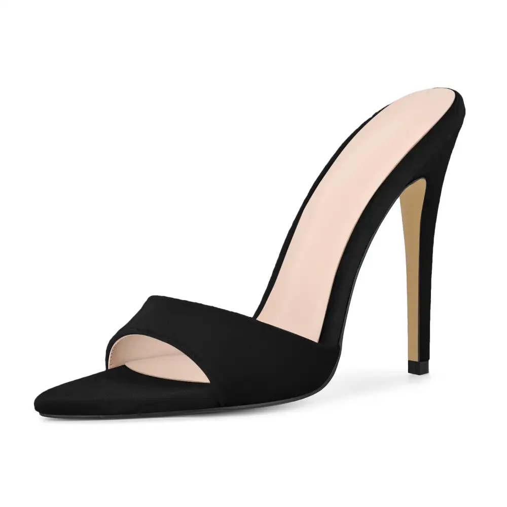 Velvet Pointed Toe Slip On Mule Sandals
