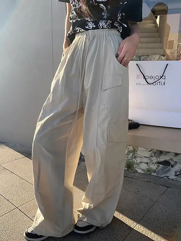 Women's High Waist Loose Fit Drawstring Pocket Pants