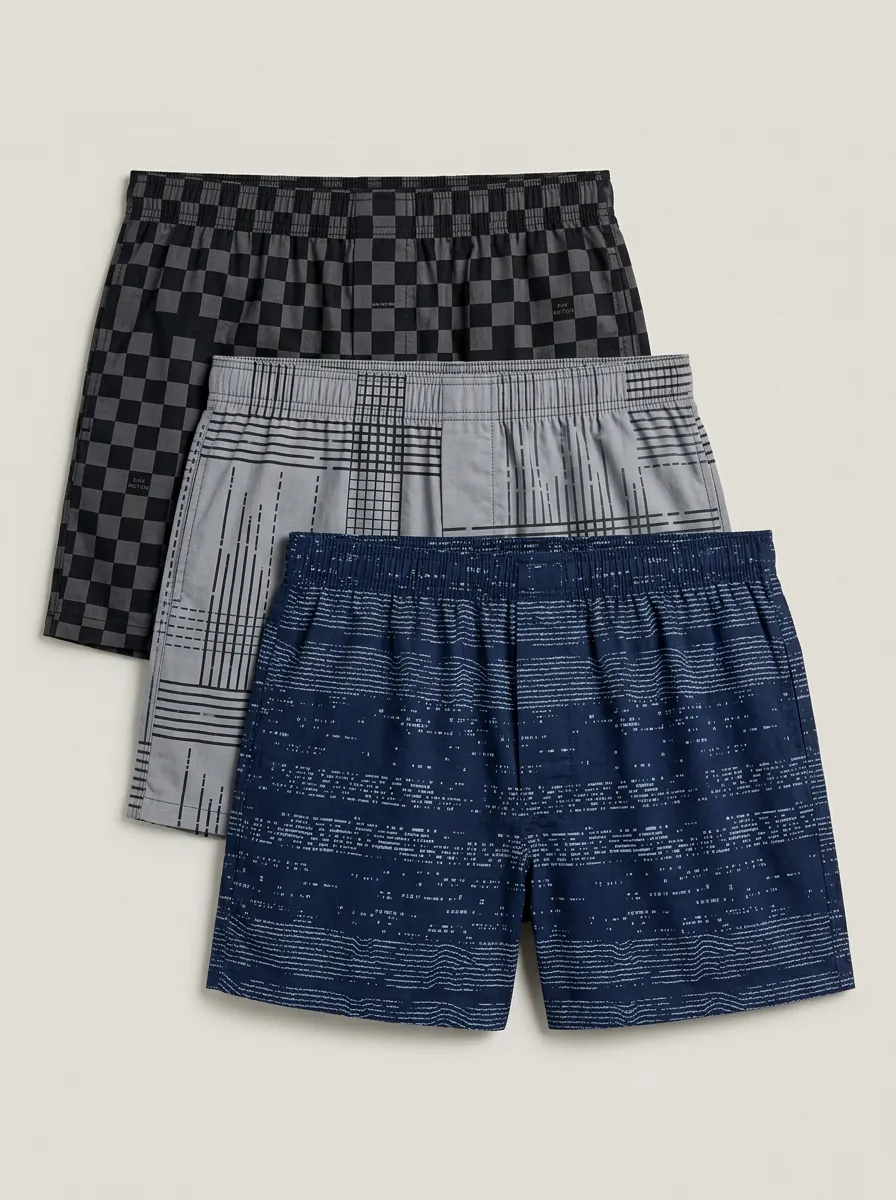 Everyday Checkered Geometric Striped Boxer Set
