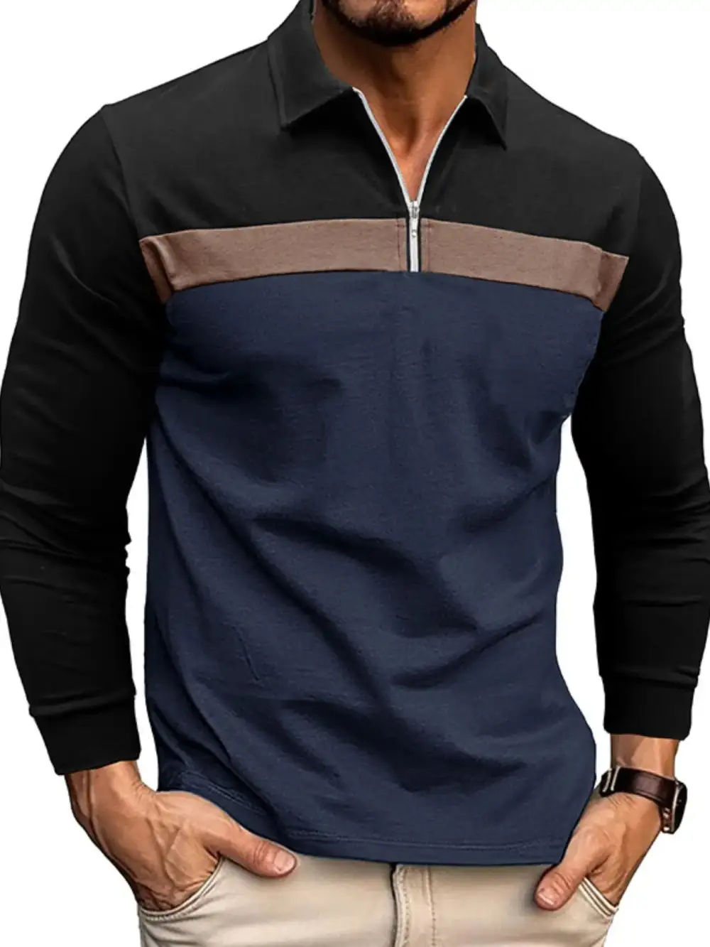 Textured Contrast Detail Collared Polo Shirt