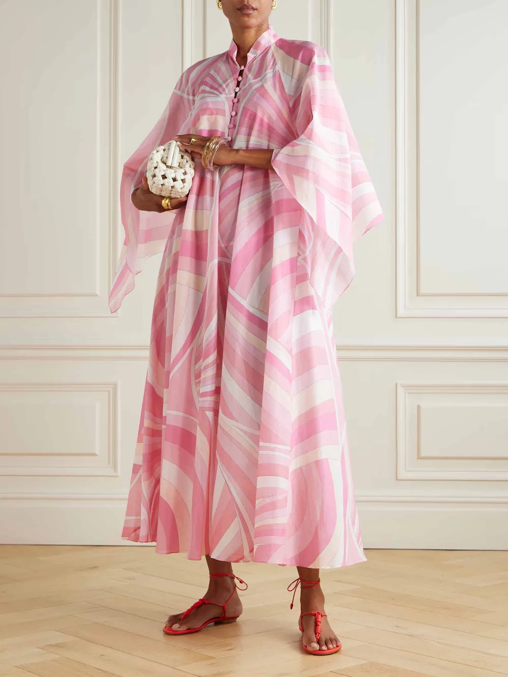 Abstract Swirl Print Robe Maxi Dress
