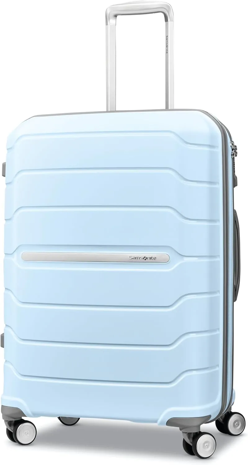 Samsonite Freeform Hardside Carry-On Luggage with Spinner Wheels - Hardshell Suitcase - TSA, Airline-Approved - Expandable Hard Shell, Smooth Rolling Wheels for Lightweight Travel - White/Grey