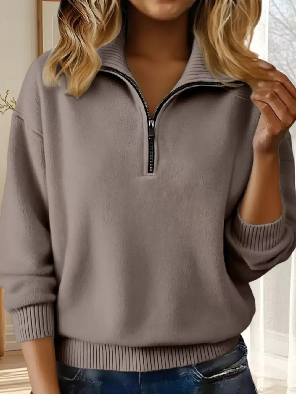 Half-Zip Drop Shoulder Sweater