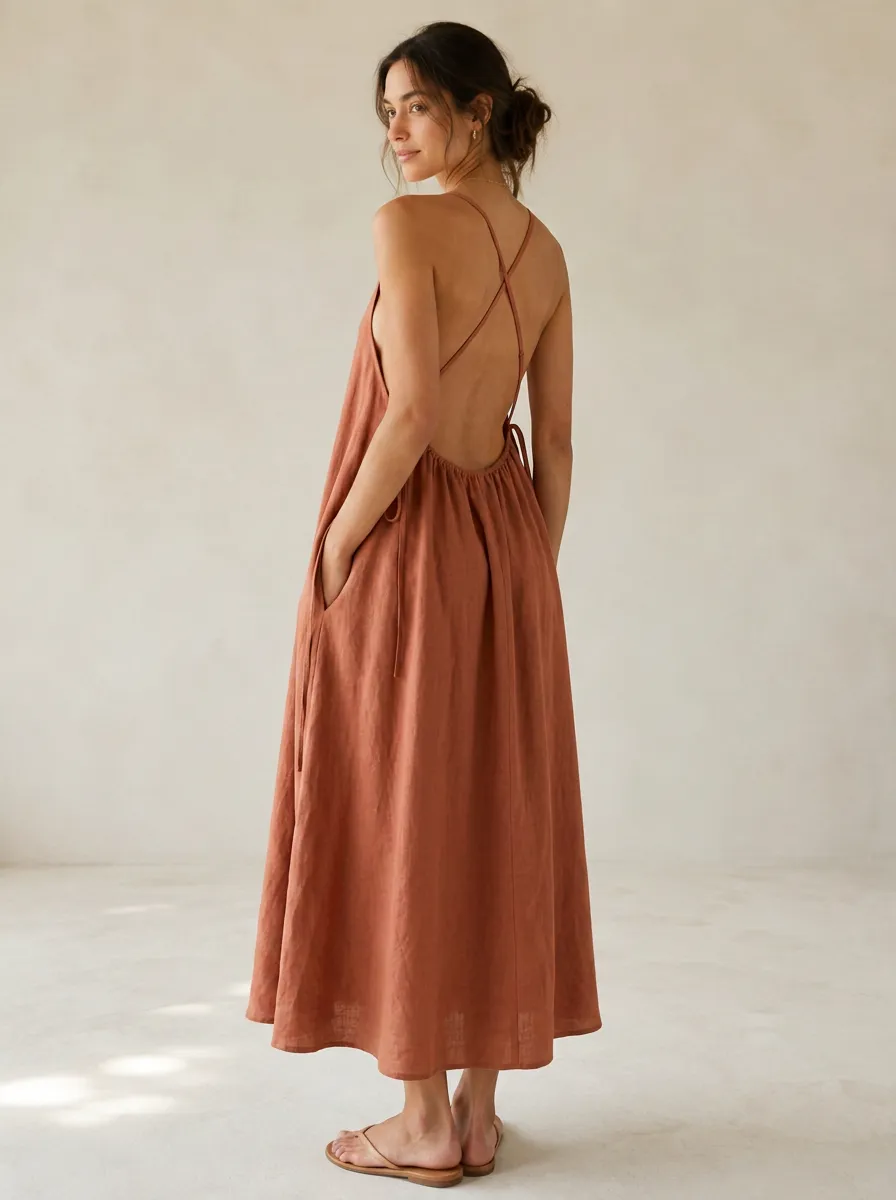 Women's Easy-Layer Casual Linen Maxi Backless Dress