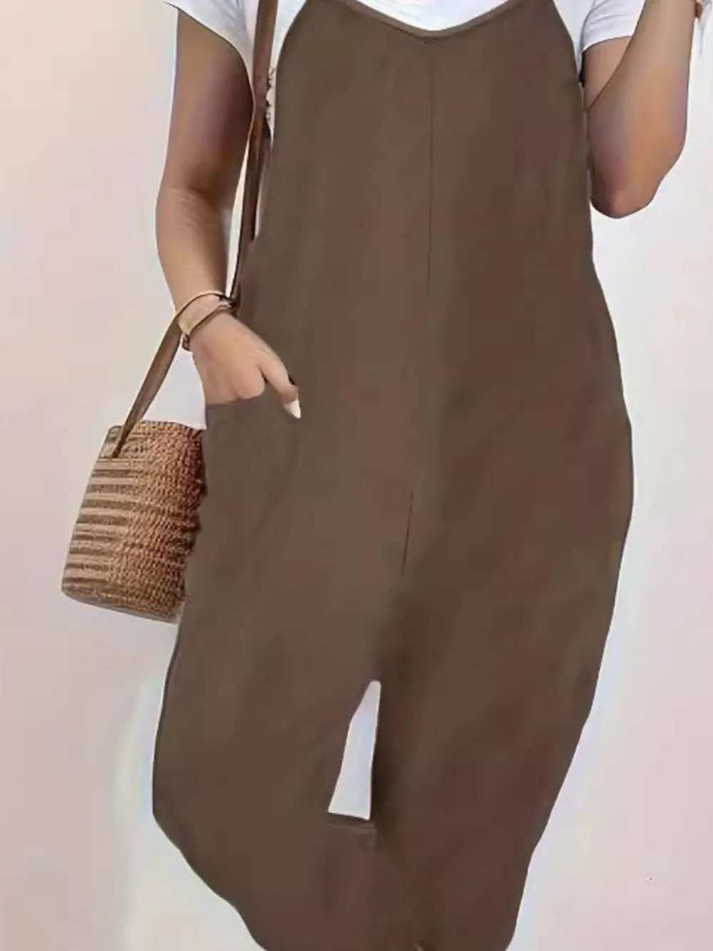 Casual Loose Fit Spaghetti Strap Jumpsuit Accessory
