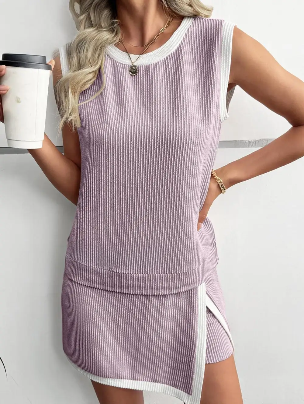 Block Slit Sport Tank Top Set