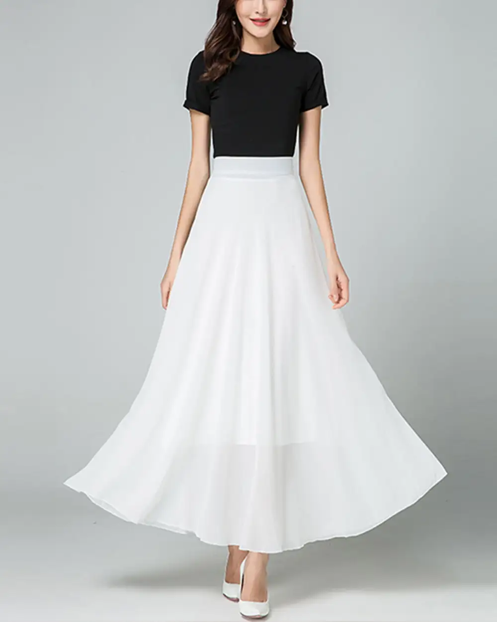 Everyday Elastic Waist Chiffon A Line Maxi Skirt