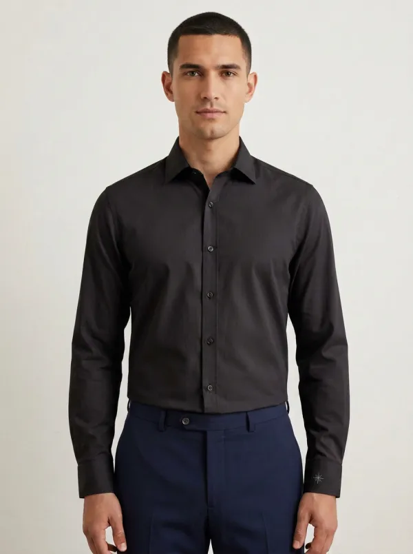 Men's Business Casual Non-Iron Cotton Solid Grey Long Sleeve Shirt