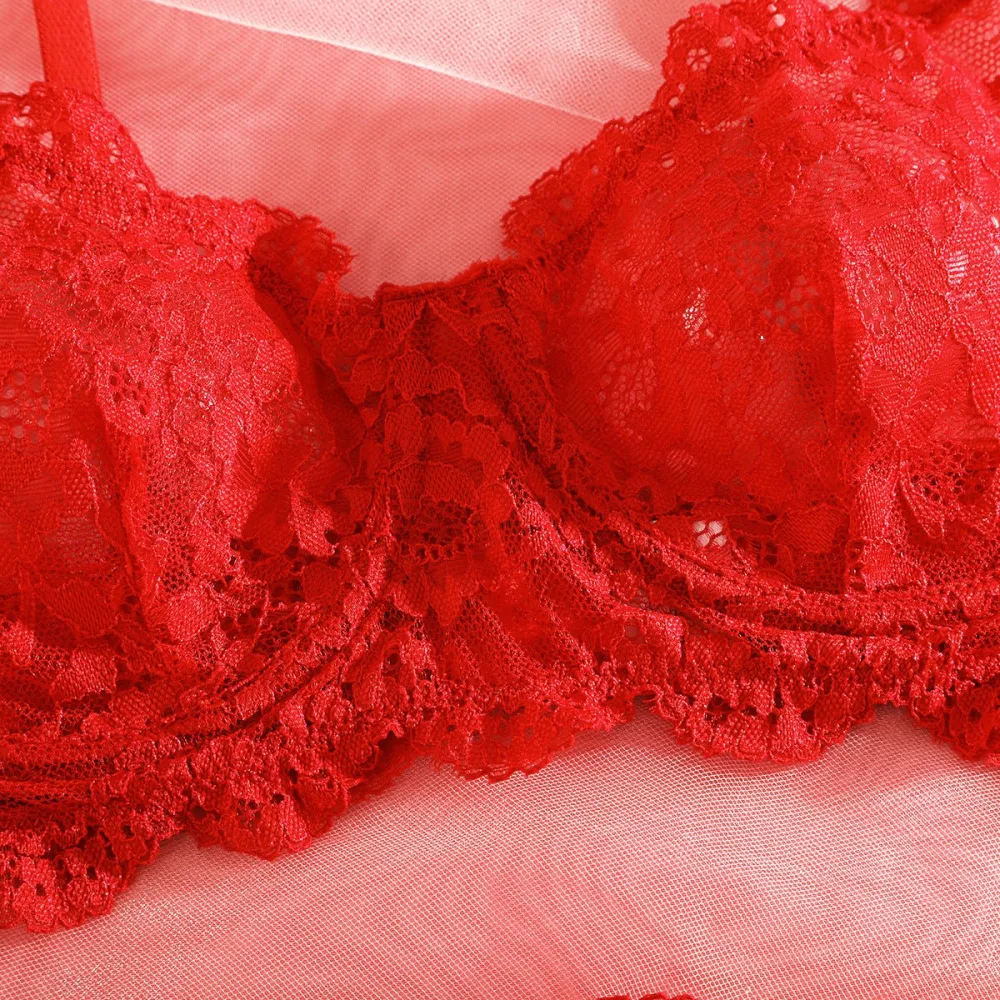 Sheer Lace Suspender Bra And Panty Set