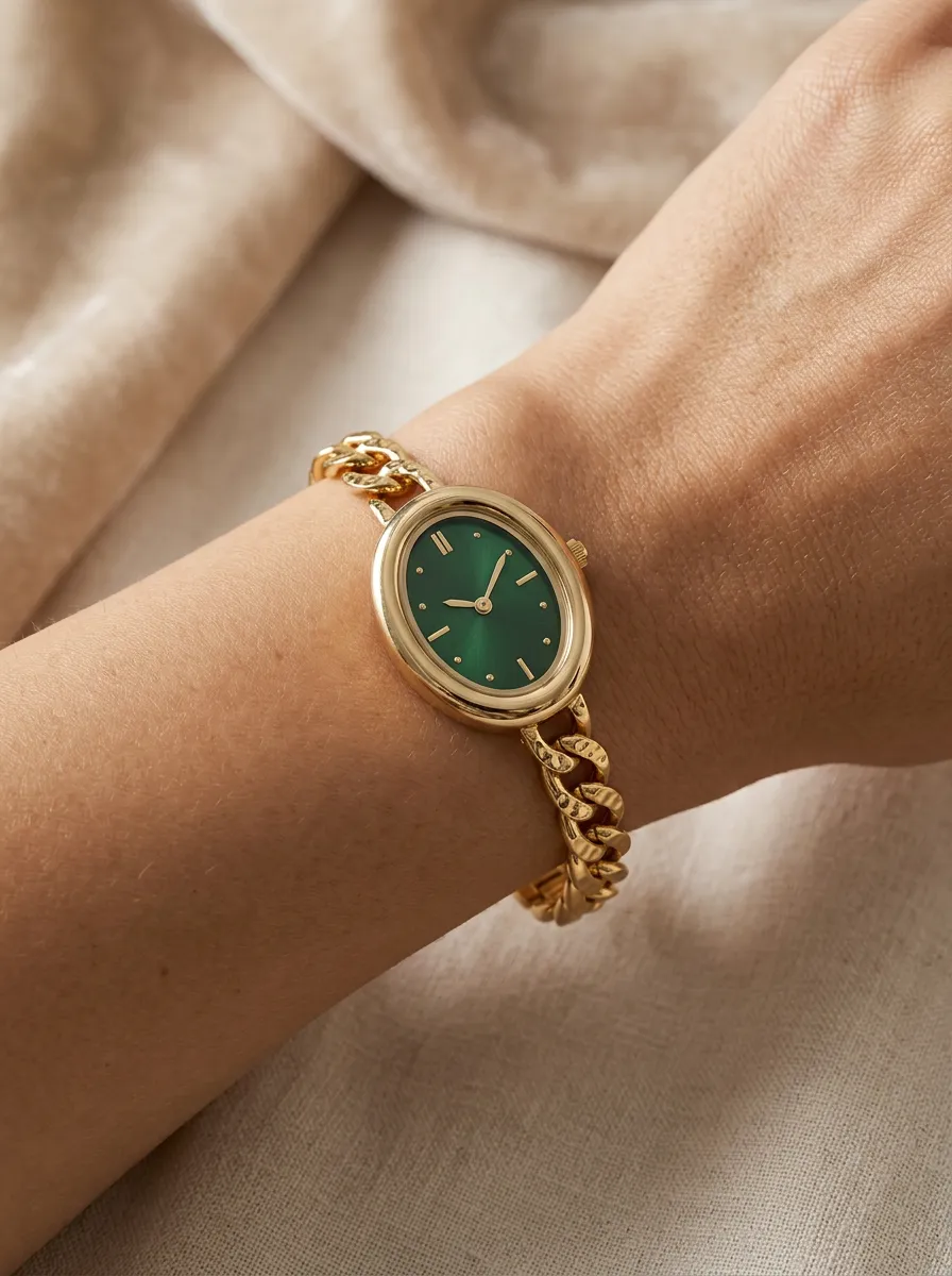 Emerald Oval Dial Chain Link Watch